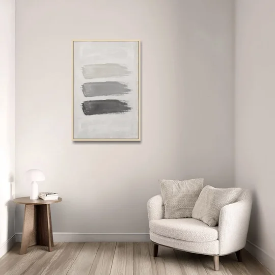 Black and White Stacked Brush Stroke Trio - Oak Framed Canvas Wall Art - Sofa - 24x36