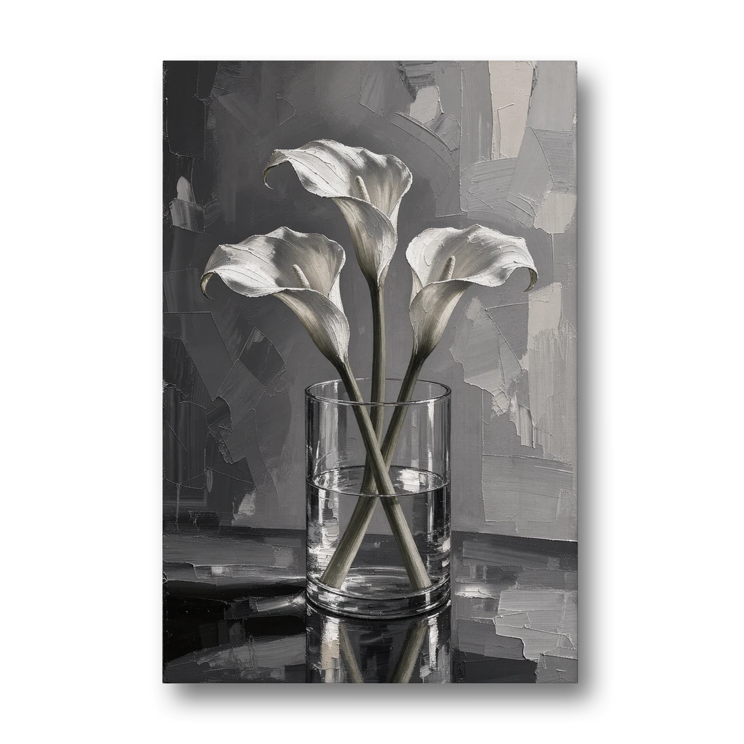 Black and White Still Life Painting Calla Lilies - Canvas Wall Art - Front