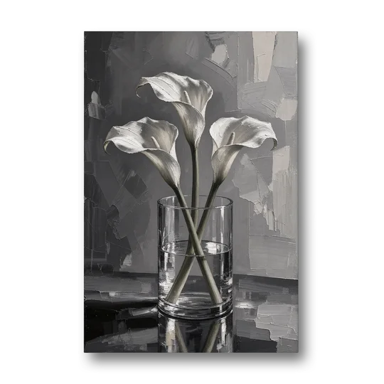 Black and White Still Life Painting Calla Lilies - Canvas Wall Art - Front