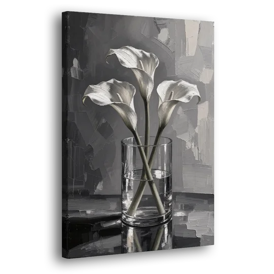 Black and White Still Life Painting Calla Lilies - Canvas Wall Art - Side