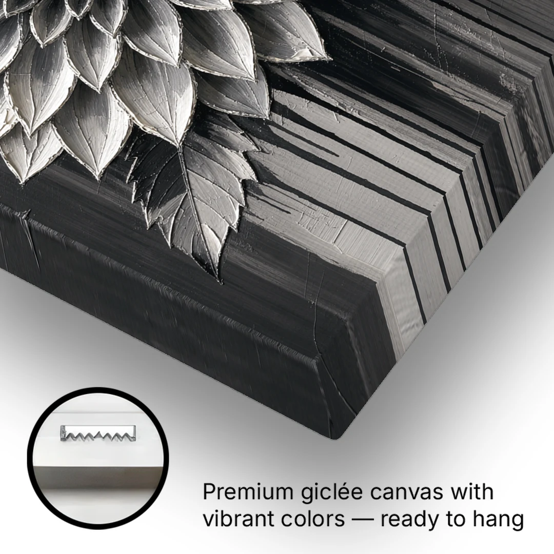 Black and White Textured Wall Art of a Dahlia - Canvas Wall Art - Gallery Wrap Corner