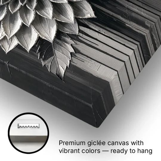 Black and White Textured Wall Art of a Dahlia - Canvas Wall Art - Gallery Wrap Corner