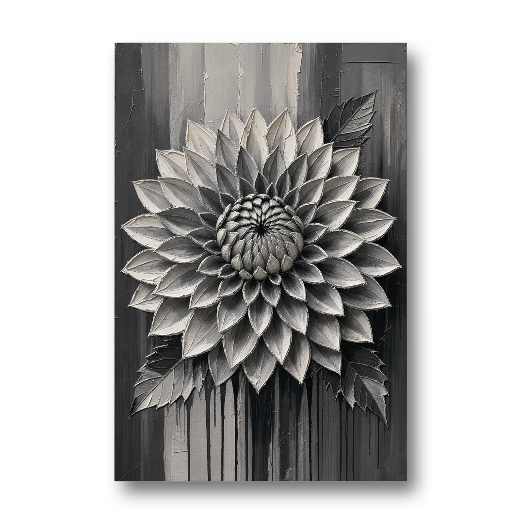 Black and White Textured Wall Art of a Dahlia - Canvas Wall Art - Front