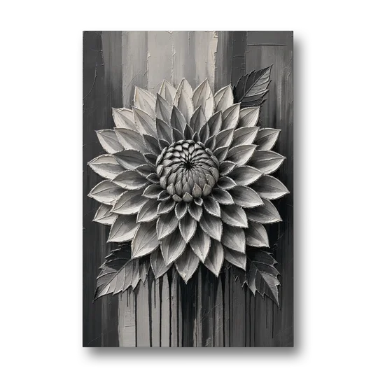 Black and White Textured Wall Art of a Dahlia - Canvas Wall Art - Front