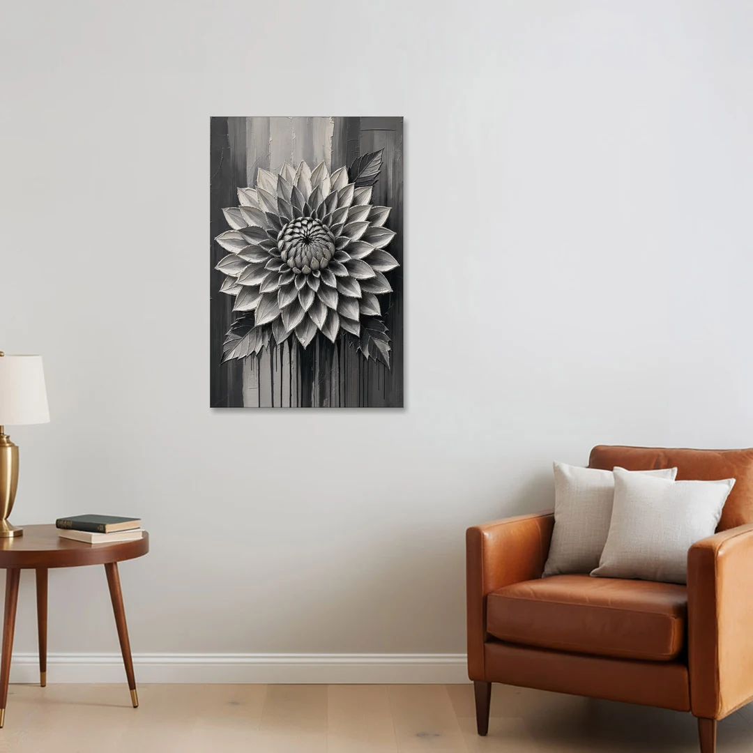 Black and White Textured Wall Art of a Dahlia - Canvas Wall Art - Sofa - 24x36