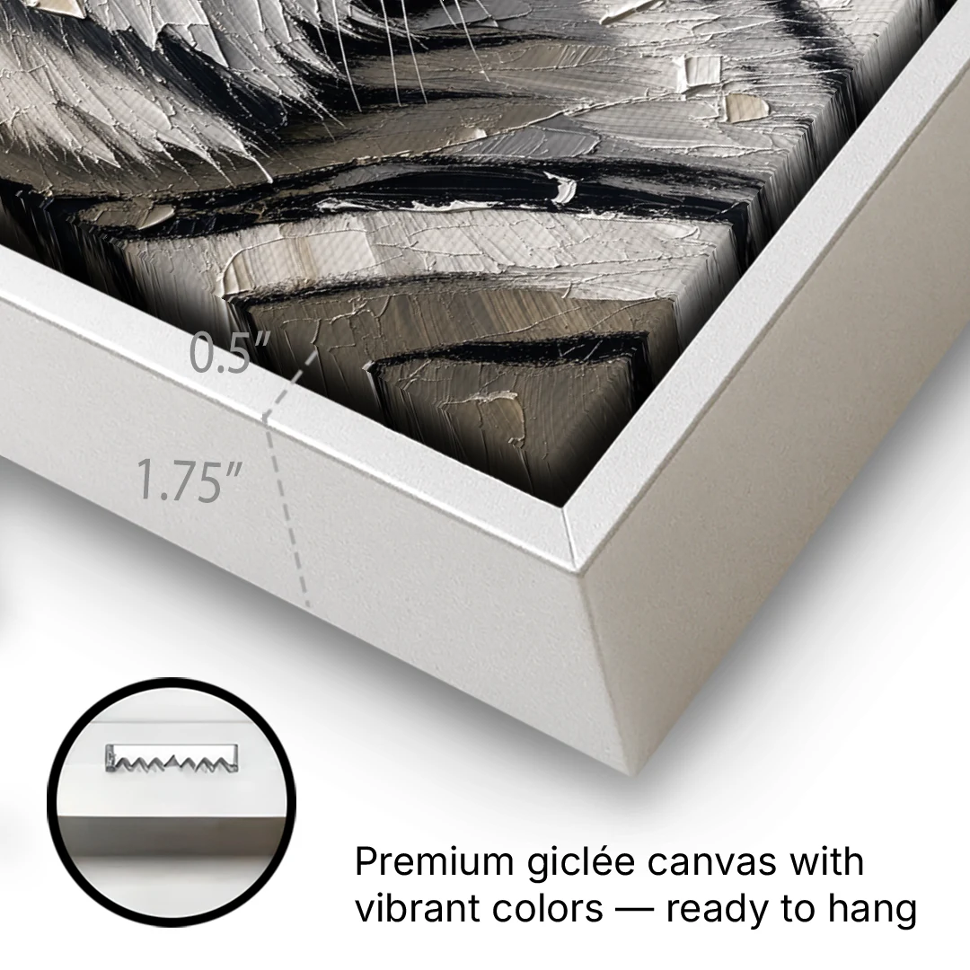 Black and White Tiger Canvas With Gold Eye - White Framed Canvas Wall Art - Gallery Wrap Corner