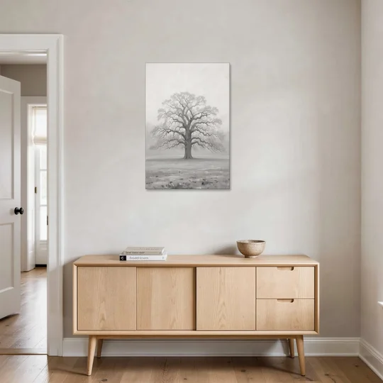 Black and White Tree Painting in Fog - Canvas Wall Art - Coffee Table - 24x36
