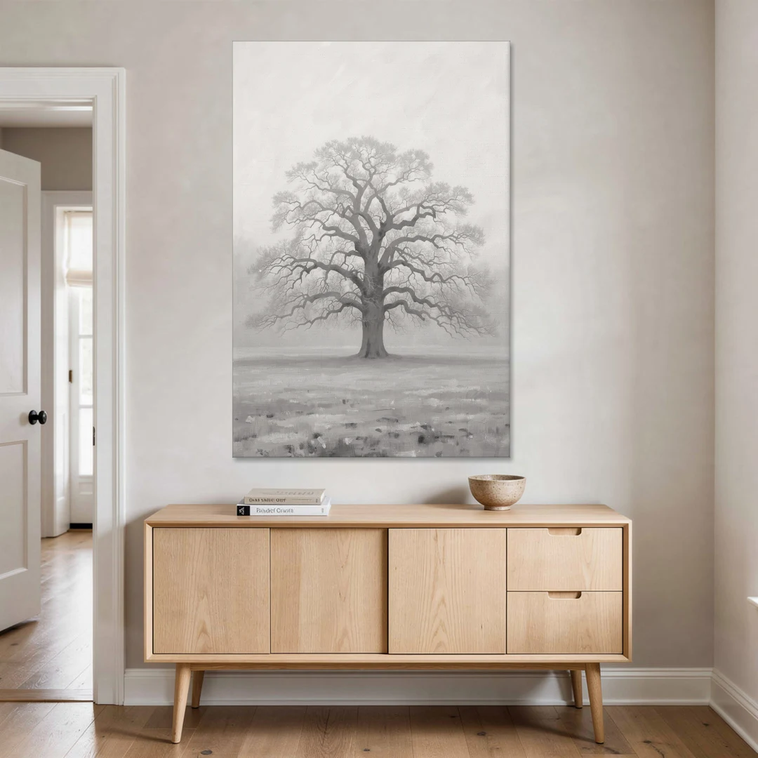 Black and White Tree Painting in Fog - Canvas Wall Art - Coffee Table - 40x60