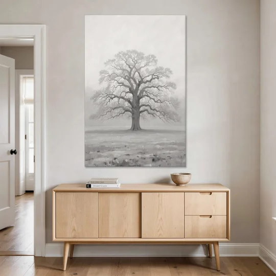 Black and White Tree Painting in Fog - Canvas Wall Art - Coffee Table - 40x60