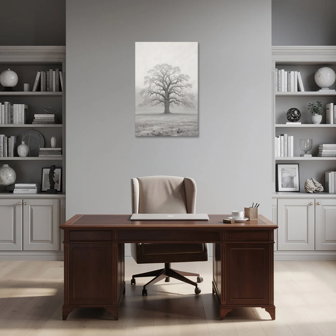 Black and White Tree Painting in Fog - Canvas Wall Art - Office - 24x36