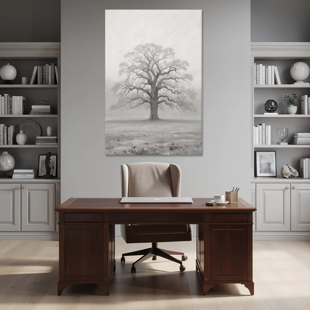 Black and White Tree Painting in Fog - Canvas Wall Art - Office - 40x60