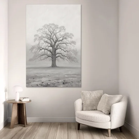Black and White Tree Painting in Fog - Canvas Wall Art - Sofa - 40x60