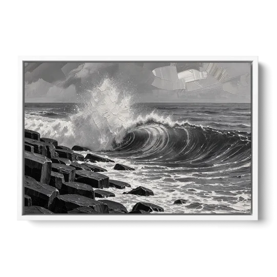 Black and White Wall Art for Living Room - White Framed Canvas Wall Art - Front