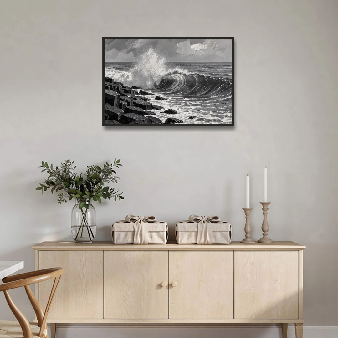 Black and White Wall Art for Living Room - Black Framed Canvas Wall Art - Coffee Table - 36x24