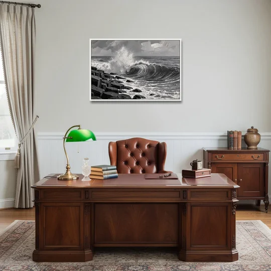 Black and White Wall Art for Living Room - White Framed Canvas Wall Art - Office - 36x24