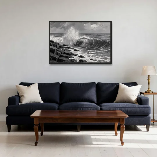 Black and White Wall Art for Living Room - Black Framed Canvas Wall Art - Sofa - 36x24