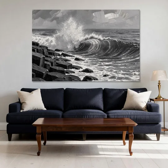 Black and White Wall Art for Living Room - Canvas Wall Art - Sofa - 60x40