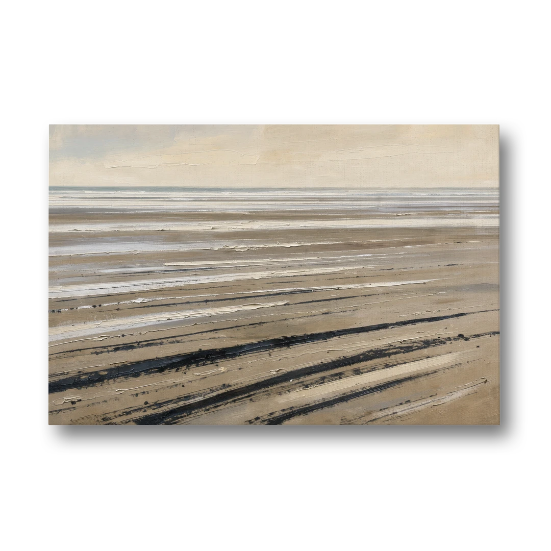 Black Brush Stroke Painting of Low Tide Sand - Canvas Wall Art - Front