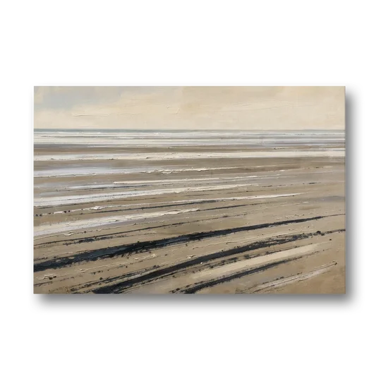 Black Brush Stroke Painting of Low Tide Sand - Canvas Wall Art - Front