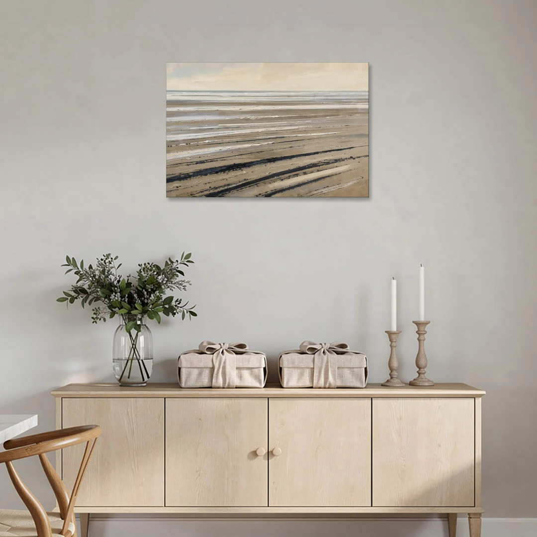 Black Brush Stroke Painting of Low Tide Sand - Canvas Wall Art - Coffee Table - 36x24