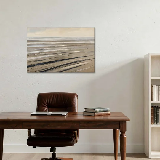 Black Brush Stroke Painting of Low Tide Sand - Canvas Wall Art - Office - 36x24