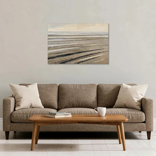 Black Brush Stroke Painting of Low Tide Sand - Canvas Wall Art - Sofa - 36x24