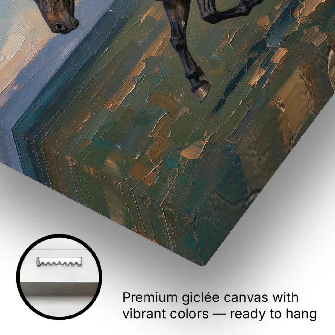 Black Horse Painting at Full Gallop - Canvas Wall Art - Gallery Wrap Corner