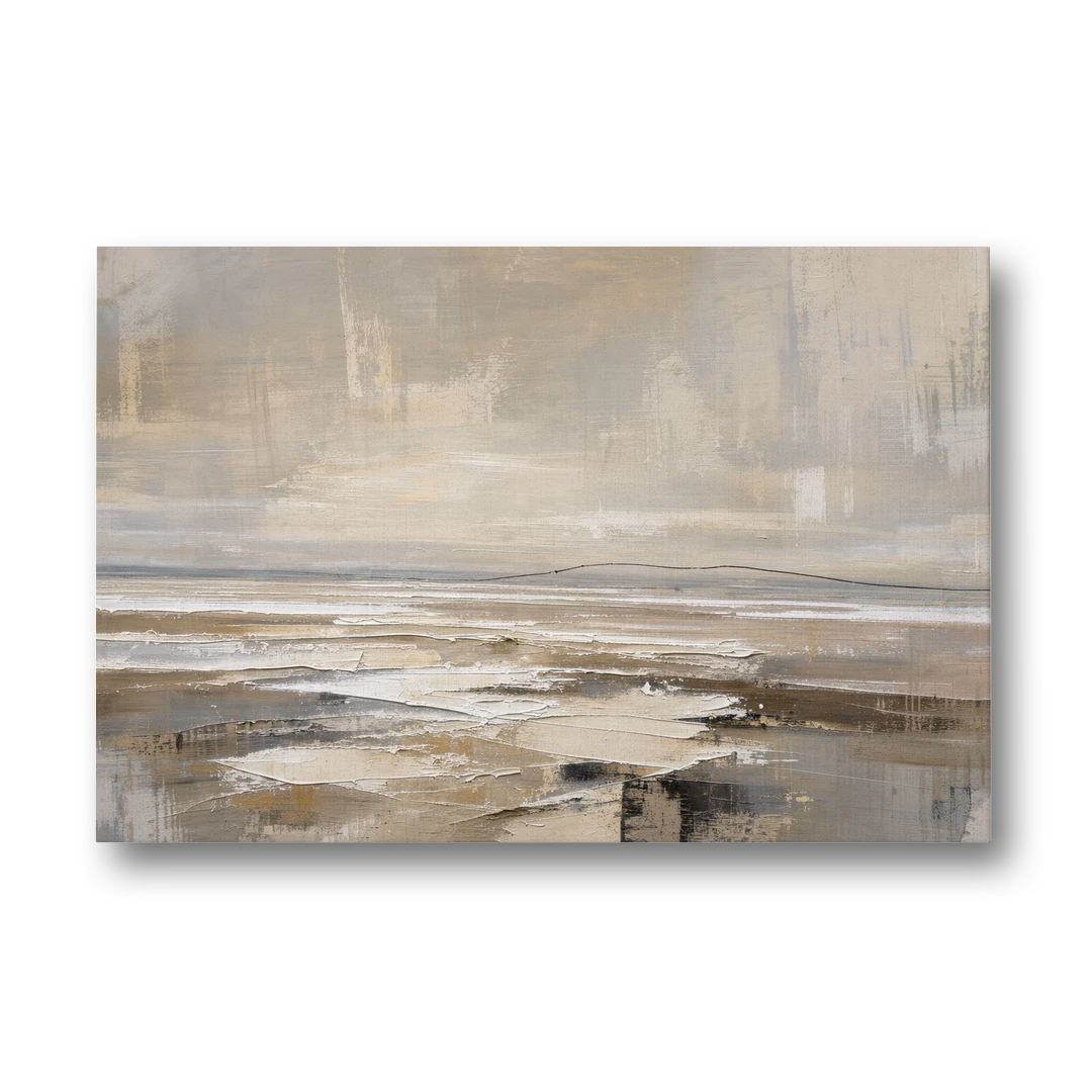 Black Line Abstract Painting Across a Salt Flat - Canvas Wall Art - Front