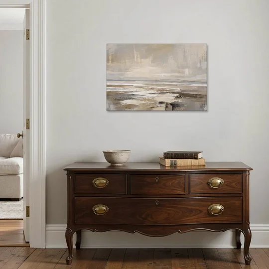 Black Line Abstract Painting Across a Salt Flat - Canvas Wall Art - Coffee Table - 36x24