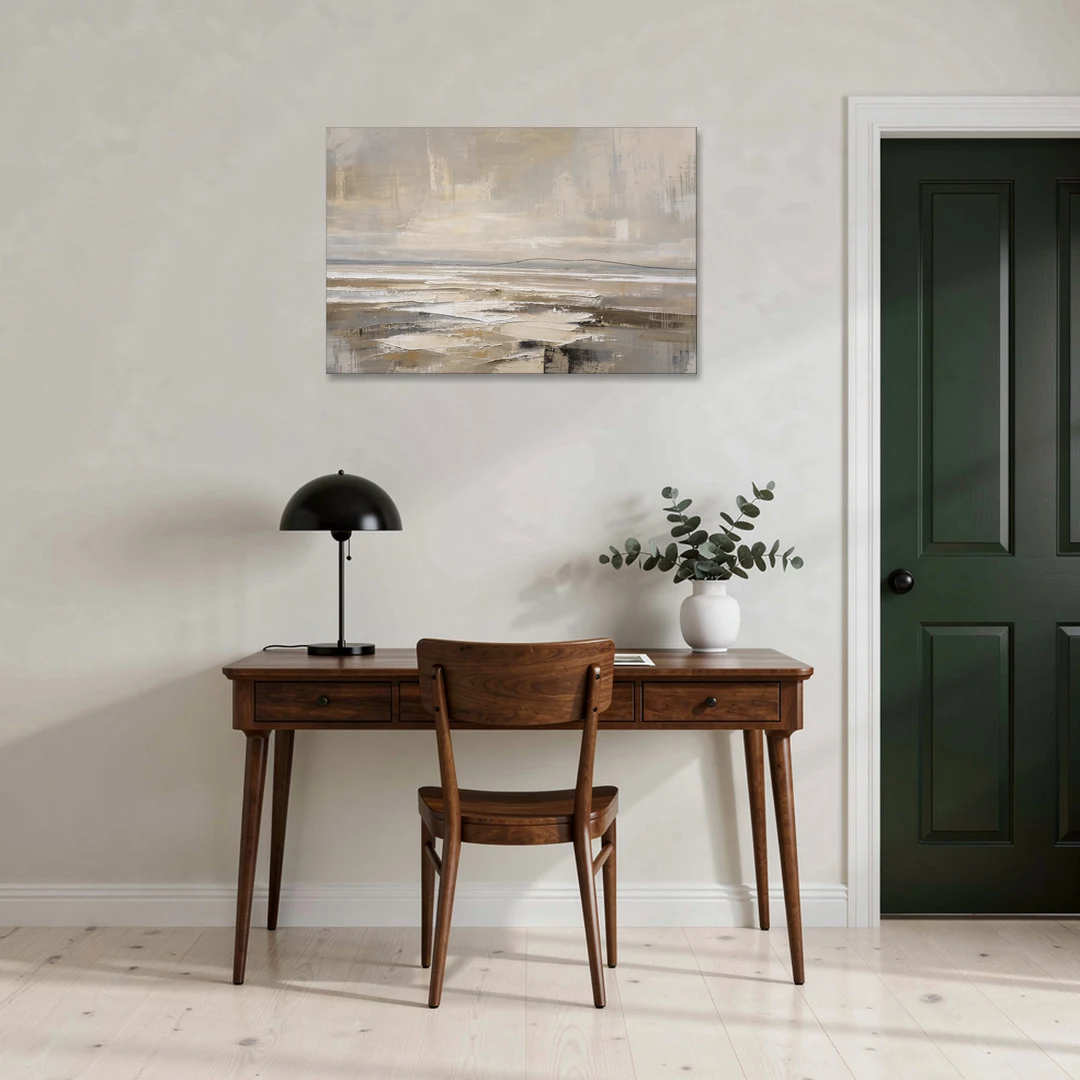 Black Line Abstract Painting Across a Salt Flat - Canvas Wall Art - Office - 36x24