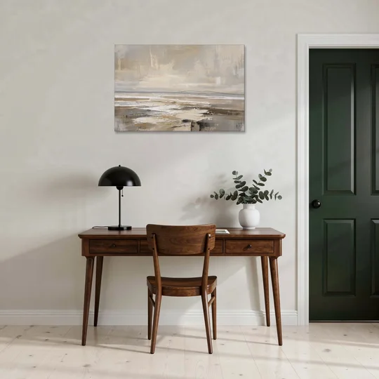 Black Line Abstract Painting Across a Salt Flat - Canvas Wall Art - Office - 36x24