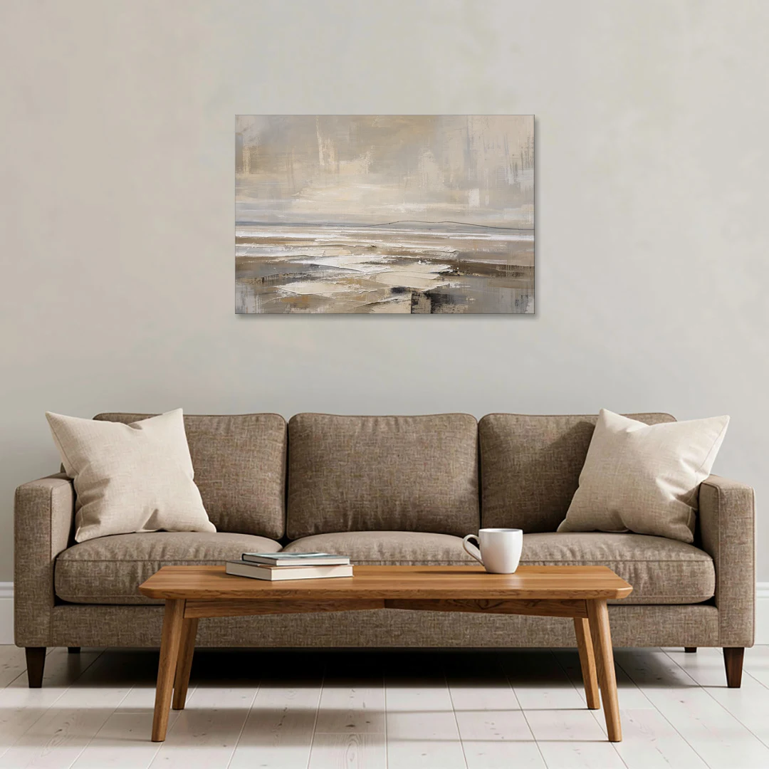 Black Line Abstract Painting Across a Salt Flat - Canvas Wall Art - Sofa - 36x24