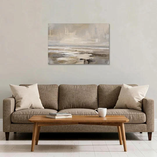 Black Line Abstract Painting Across a Salt Flat - Canvas Wall Art - Sofa - 36x24