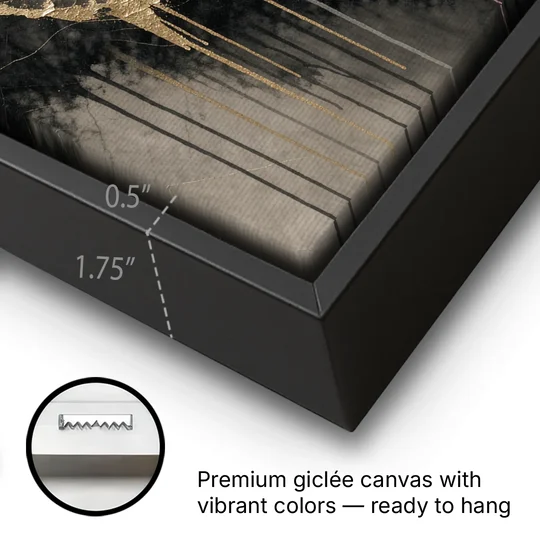 Black Marble with Gilded Veins for the Bathroom - Black Framed Canvas Wall Art - Gallery Wrap Corner