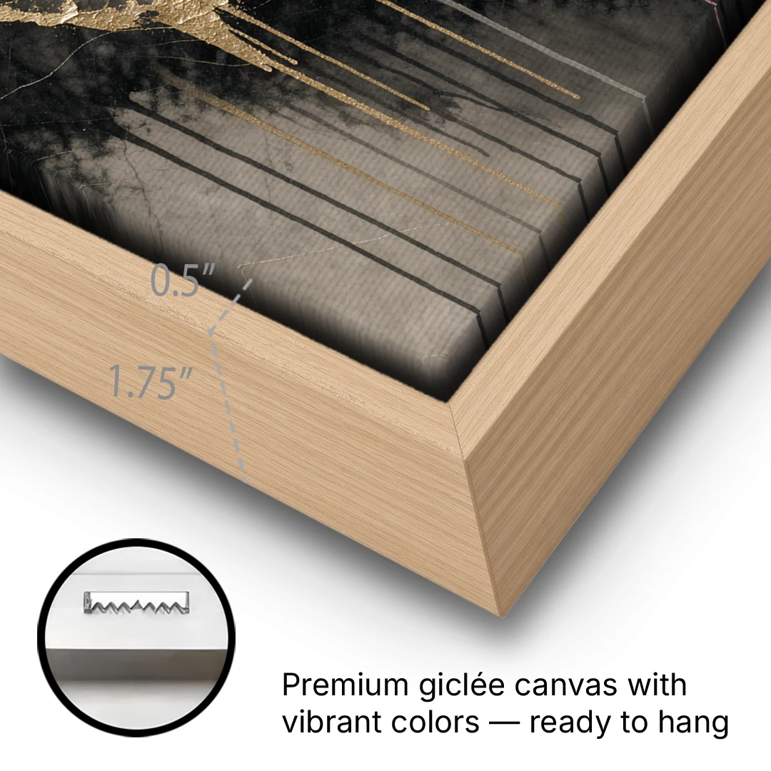 Black Marble with Gilded Veins for the Bathroom - Oak Framed Canvas Wall Art - Gallery Wrap Corner