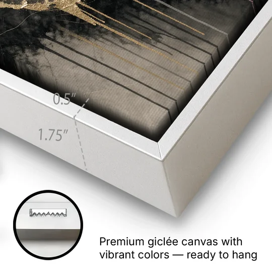 Black Marble with Gilded Veins for the Bathroom - White Framed Canvas Wall Art - Gallery Wrap Corner