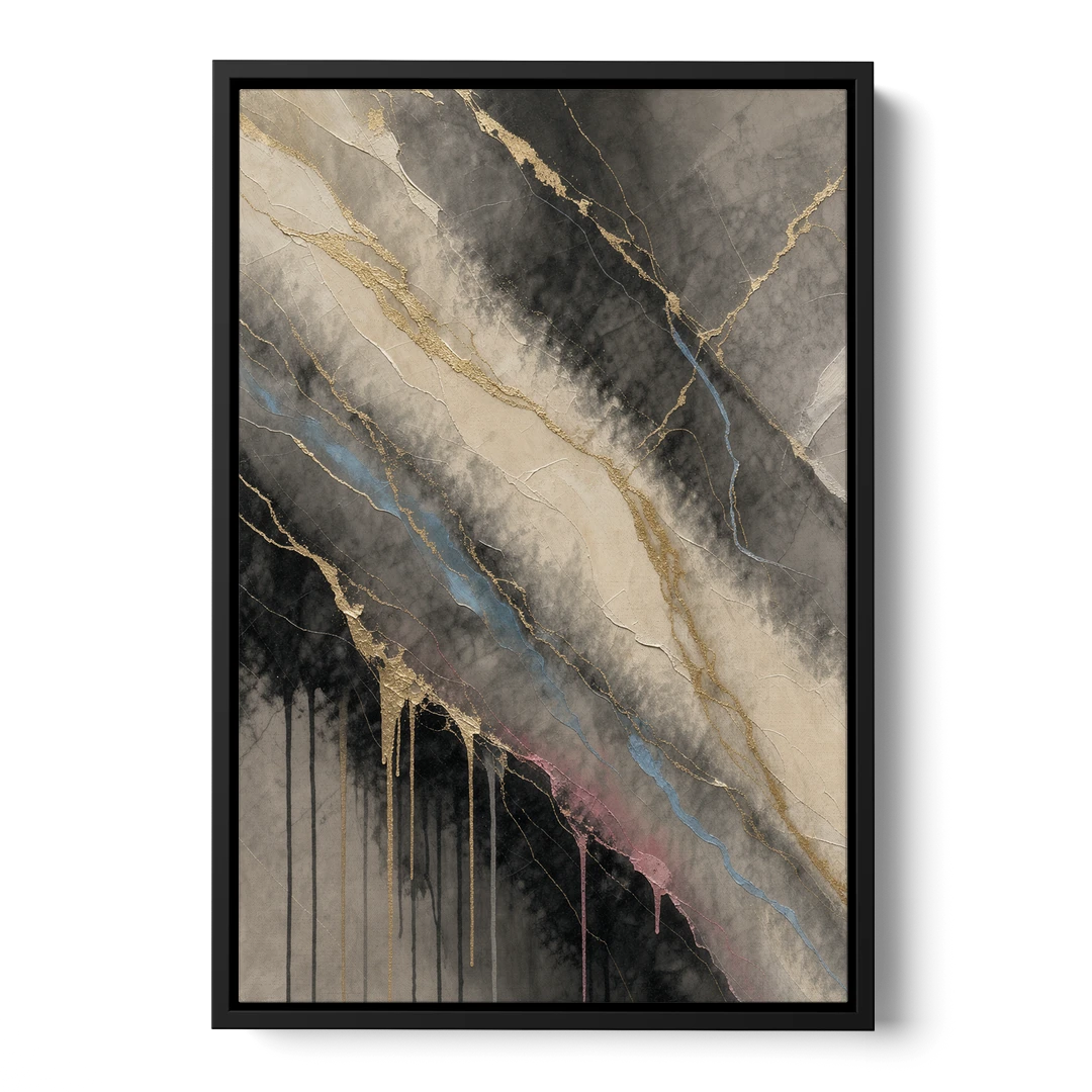 Black Marble with Gilded Veins for the Bathroom - Black Framed Canvas Wall Art - Front