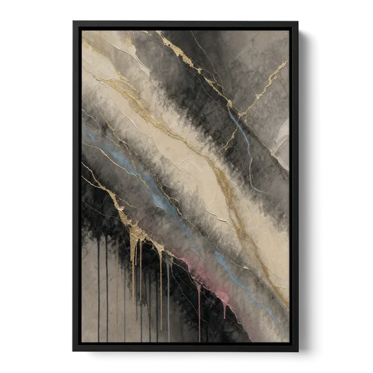 Black Marble with Gilded Veins for the Bathroom - Black Framed Canvas Wall Art - Front