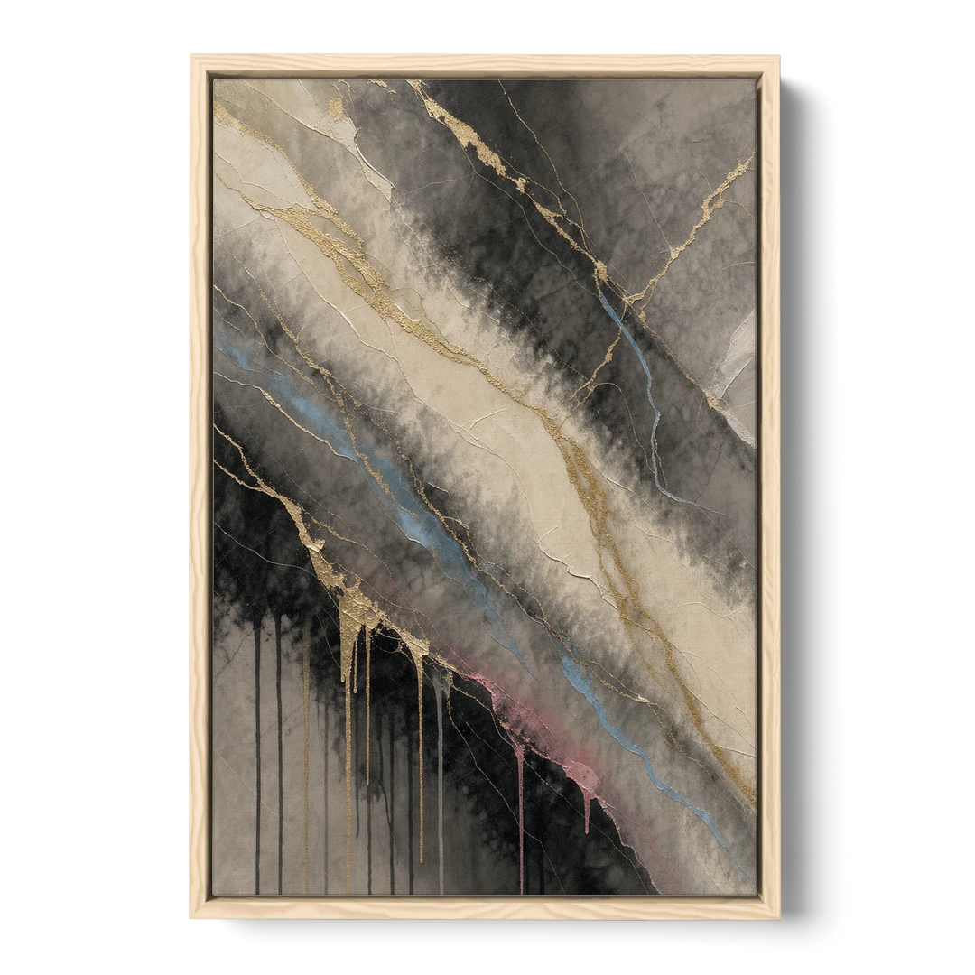 Black Marble with Gilded Veins for the Bathroom - Oak Framed Canvas Wall Art - Front
