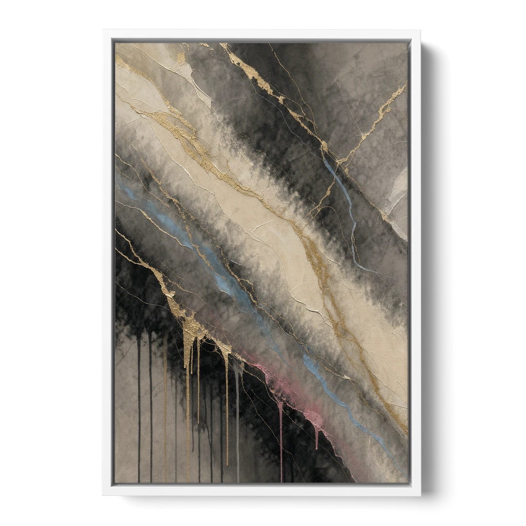 Black Marble with Gilded Veins for the Bathroom - White Framed Canvas Wall Art - Front