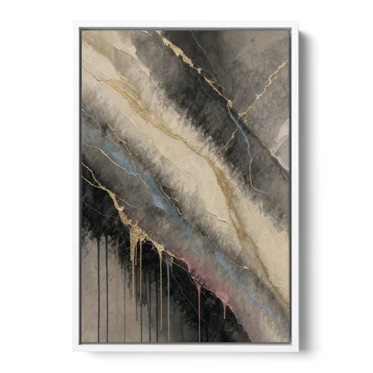 Black Marble with Gilded Veins for the Bathroom - White Framed Canvas Wall Art - Front
