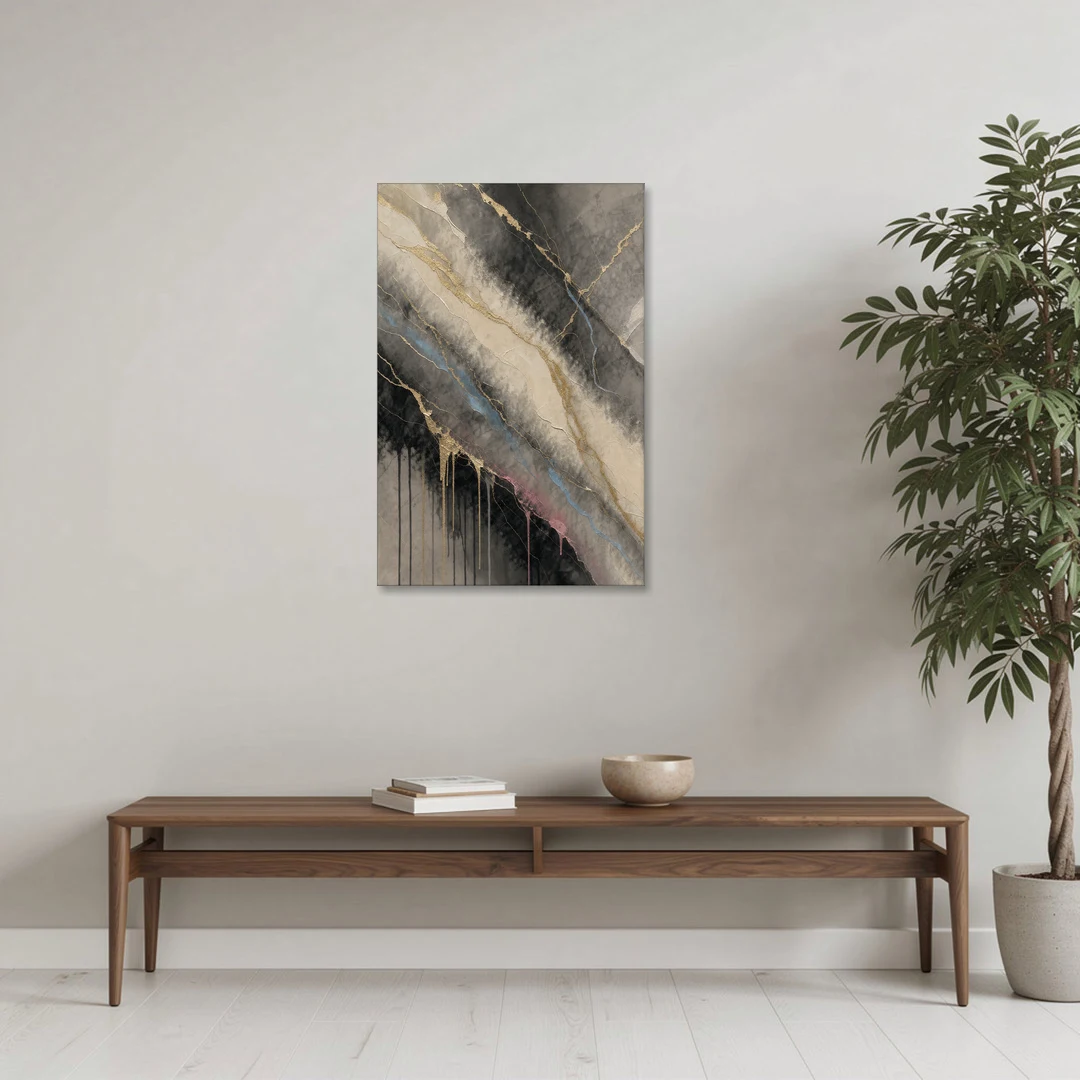 Black Marble with Gilded Veins for the Bathroom - Canvas Wall Art - Coffee Table - 24x36