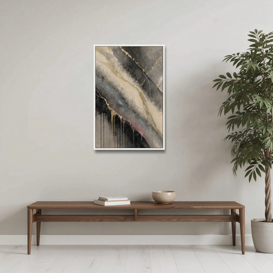 Black Marble with Gilded Veins for the Bathroom - White Framed Canvas Wall Art - Coffee Table - 24x36