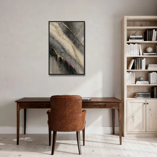 Black Marble with Gilded Veins for the Bathroom - Black Framed Canvas Wall Art - Office - 24x36