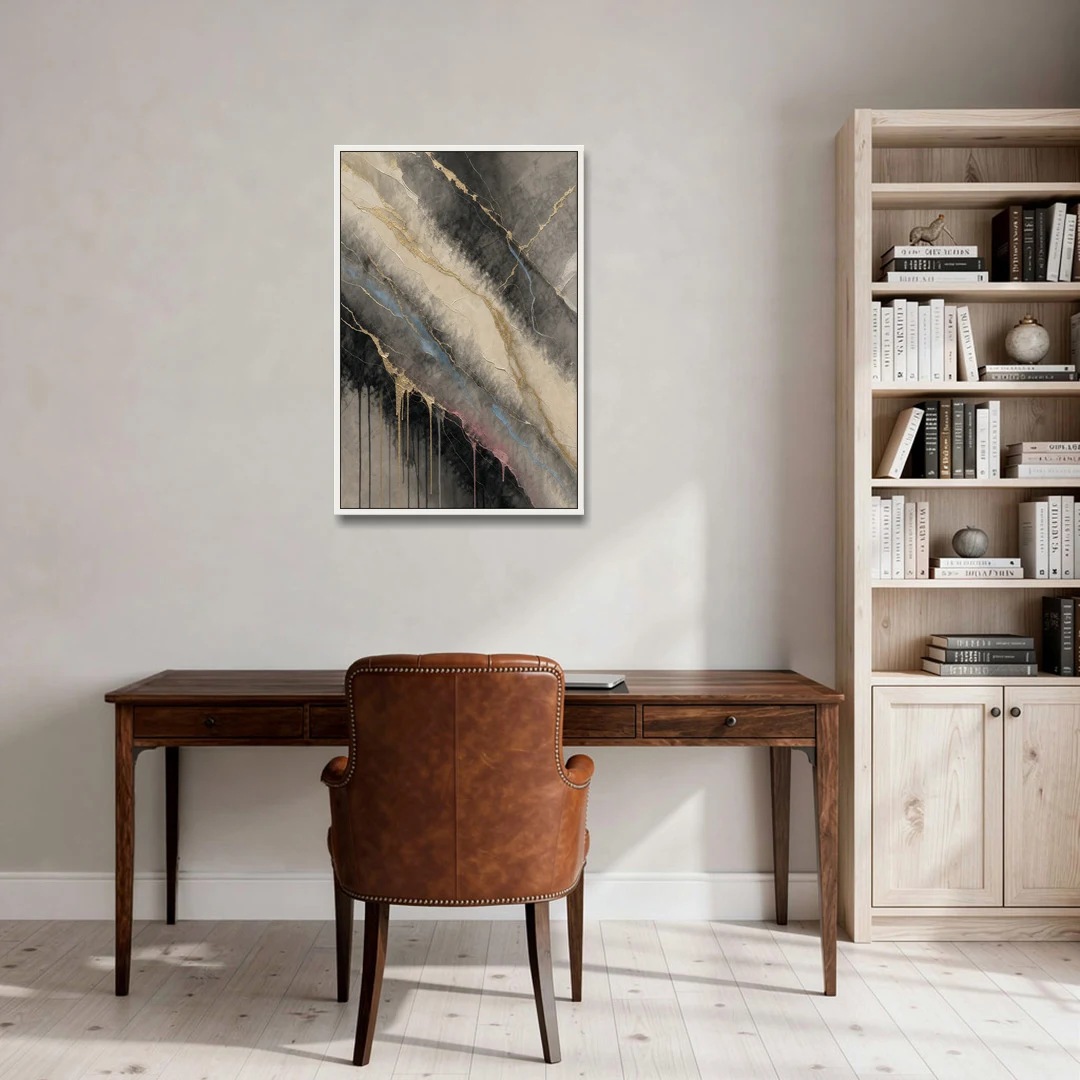 Black Marble with Gilded Veins for the Bathroom - White Framed Canvas Wall Art - Office - 24x36