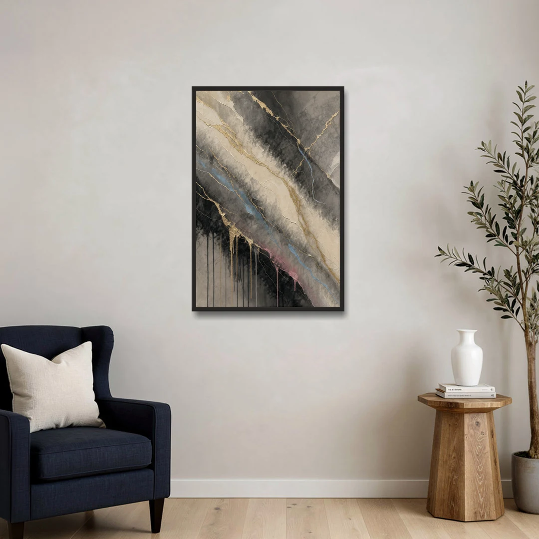 Black Marble with Gilded Veins for the Bathroom - Black Framed Canvas Wall Art - Sofa - 24x36