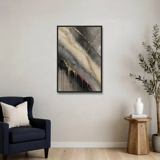 Black Marble with Gilded Veins for the Bathroom - Black Framed Canvas Wall Art - Sofa - 24x36