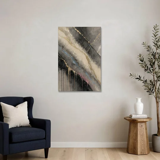 Black Marble with Gilded Veins for the Bathroom - Canvas Wall Art - Sofa - 24x36