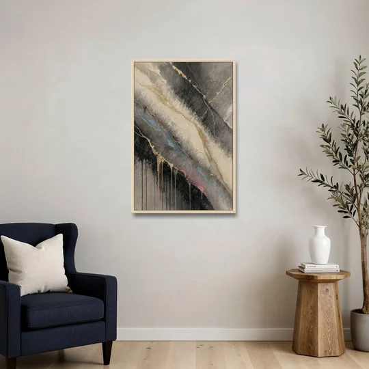 Black Marble with Gilded Veins for the Bathroom - Oak Framed Canvas Wall Art - Sofa - 24x36