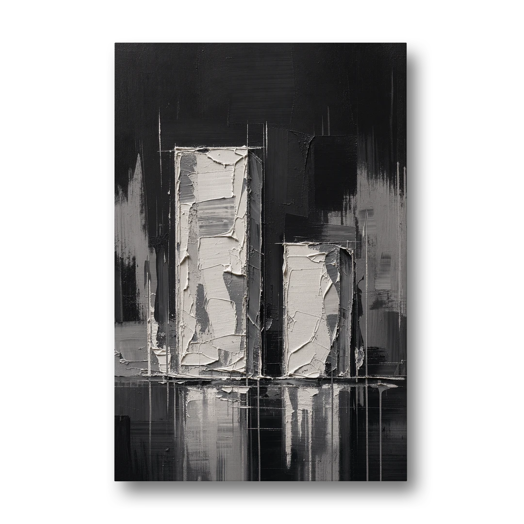Black Minimalist Wall Art of Tall and Short Blocks - Canvas Wall Art - Front